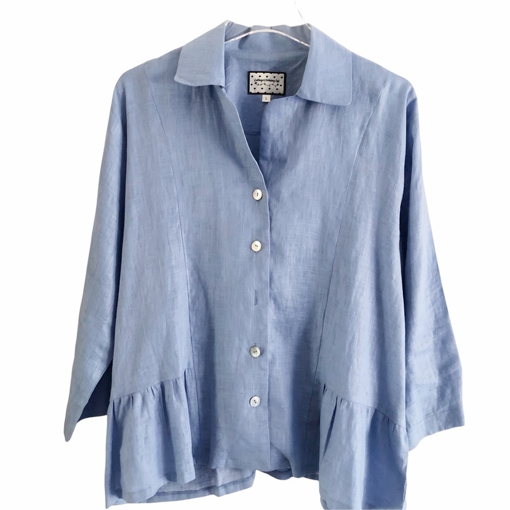 100% Linen Cottage Clothing Peplum Blouse Large